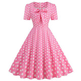 Pink Plaid Party Dresses Women Elegant Vintage Square Collar Short Sleeve Casual Summer Dress - Vintage Shop